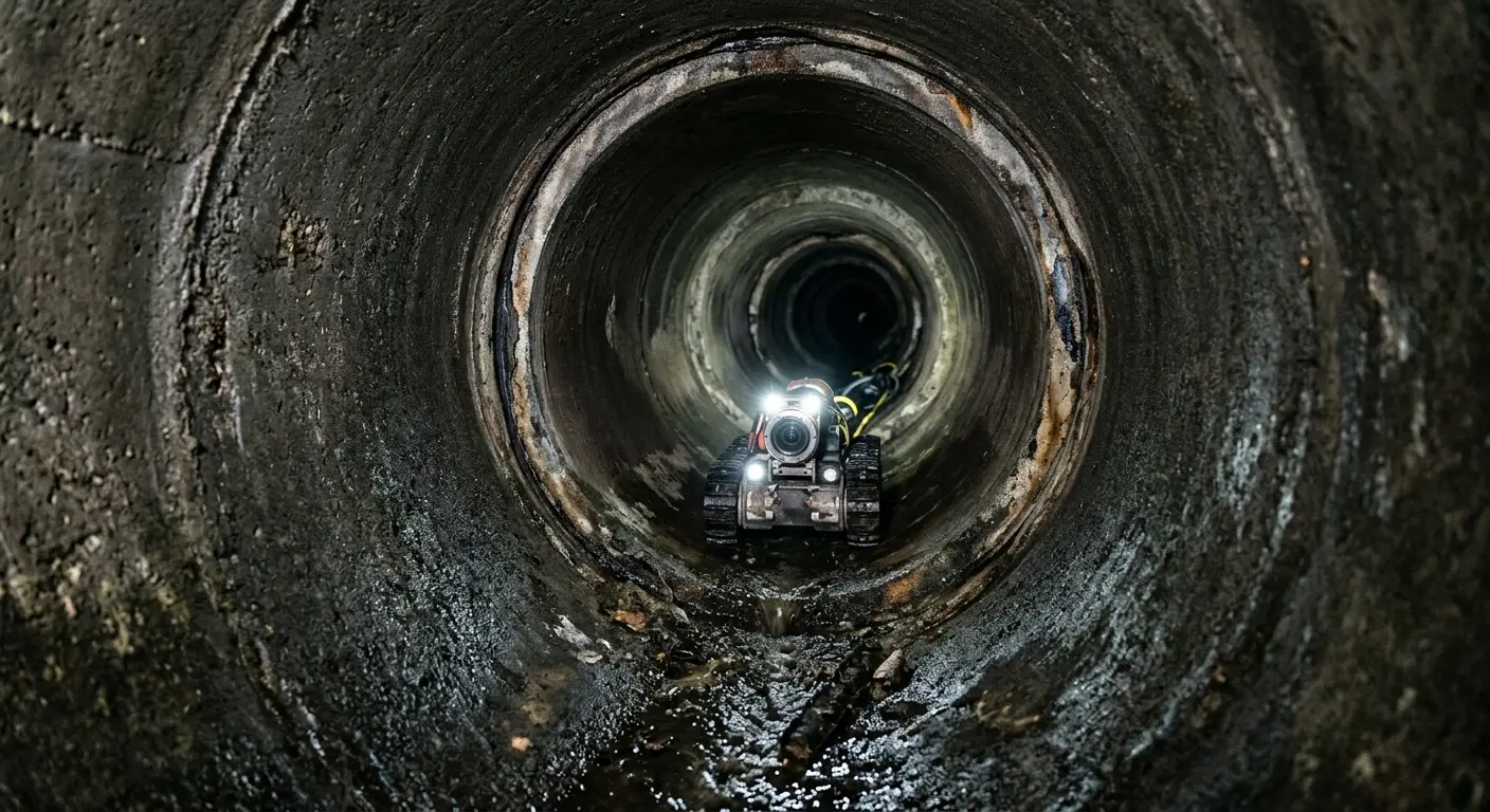 Robotic sewer camera inspecting pipe interior for Sewer Line Cleaning in Halfway