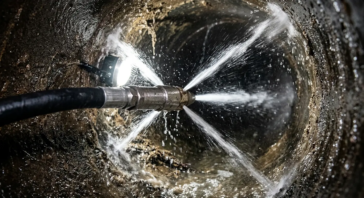High-pressure hydro jetting nozzle cleaning sewer pipe for Emergency Drain Service in Halfway